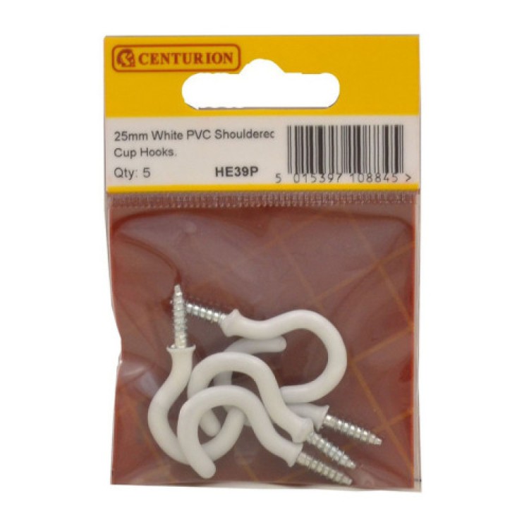 Centurion 25mm White PVC Shouldered Cup Hooks (Pack of 5)