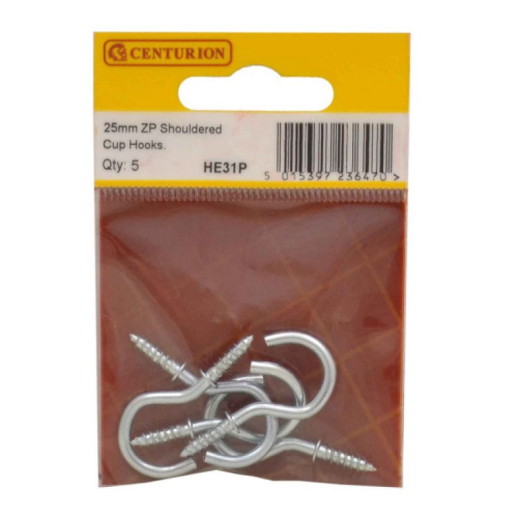 Centurion 25mm ZP Shouldered Cup Hook (Pack of 5)