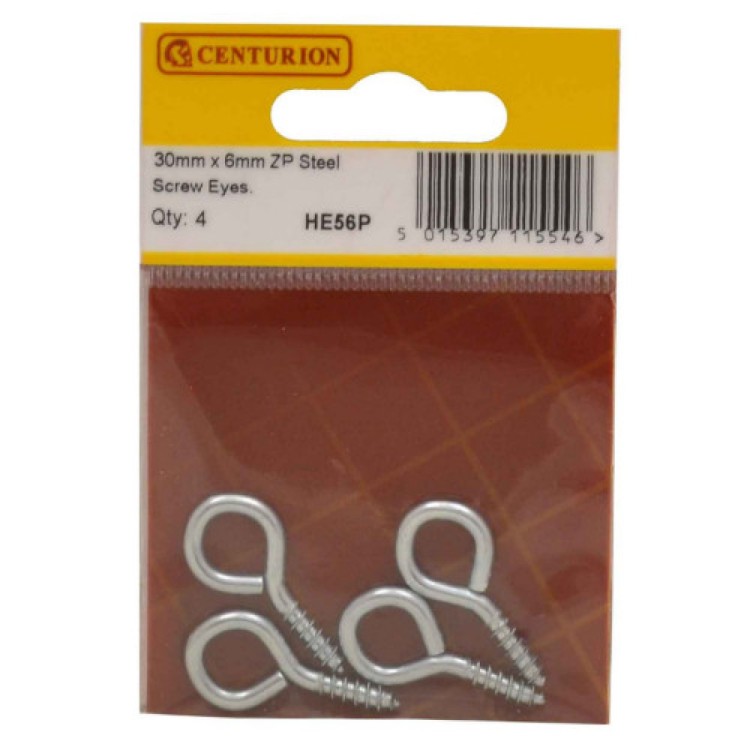Centurion 30 x 3mm ZP Steel Screw Eyes (Pack of 4)