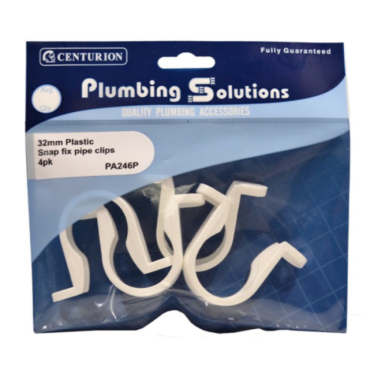 Centurion 32mm  Plastic Snap Fix Pipe Clips (Pack of 4)