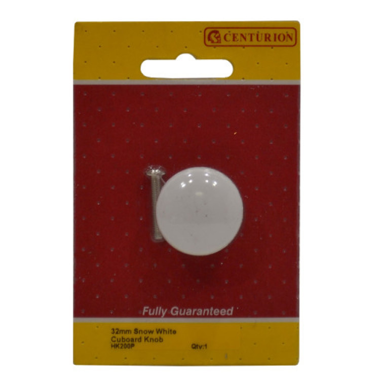 Centurion 32mm Snow White Cupboard Knob 