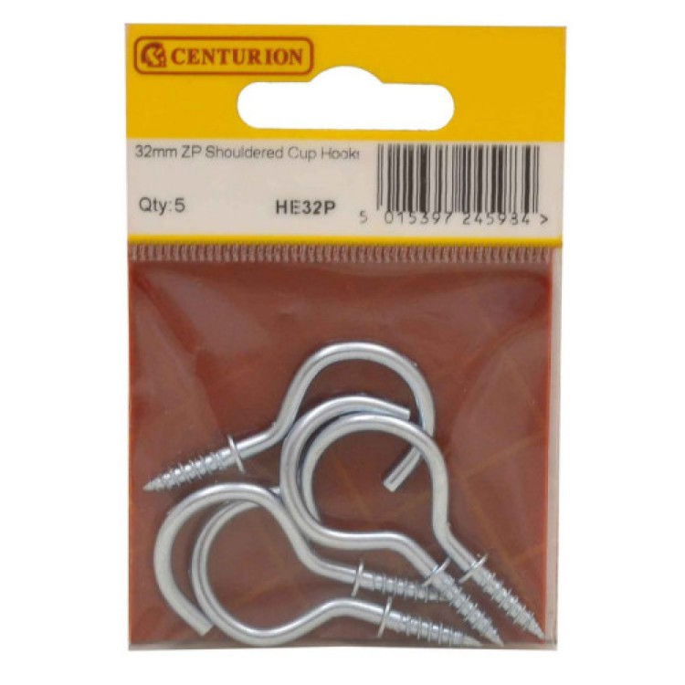 Centurion 32mm ZP Shouldered Cup Hooks (Pack of 5)