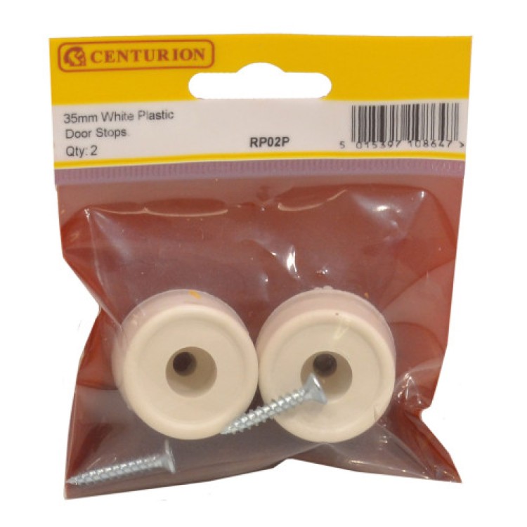 Centurion 35mm White Plastic Door Stops (Pack of 2)