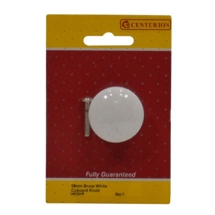 Centurion 38mm Snow White Cupboard Knob 