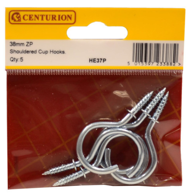 Centurion 38mm ZP Shouldered Cup Hooks (Pack of 5)