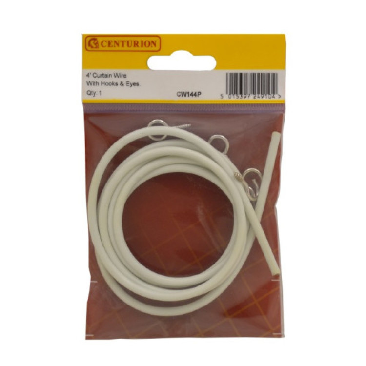Centurion 4 ft Coil Curtain Wire with Hooks & Eyes