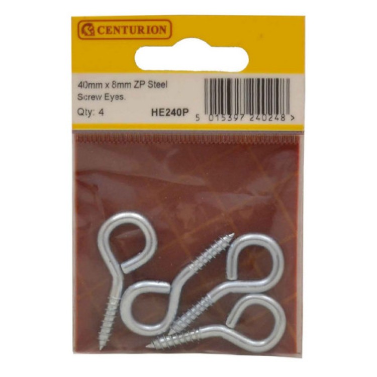 Centurion 40 x 3.6mm ZP Steel Screw Eyes (Pack of 4)