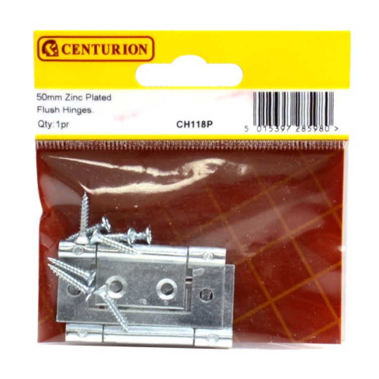 Centurion 50mm BZP Flush Hinges (1 pair)