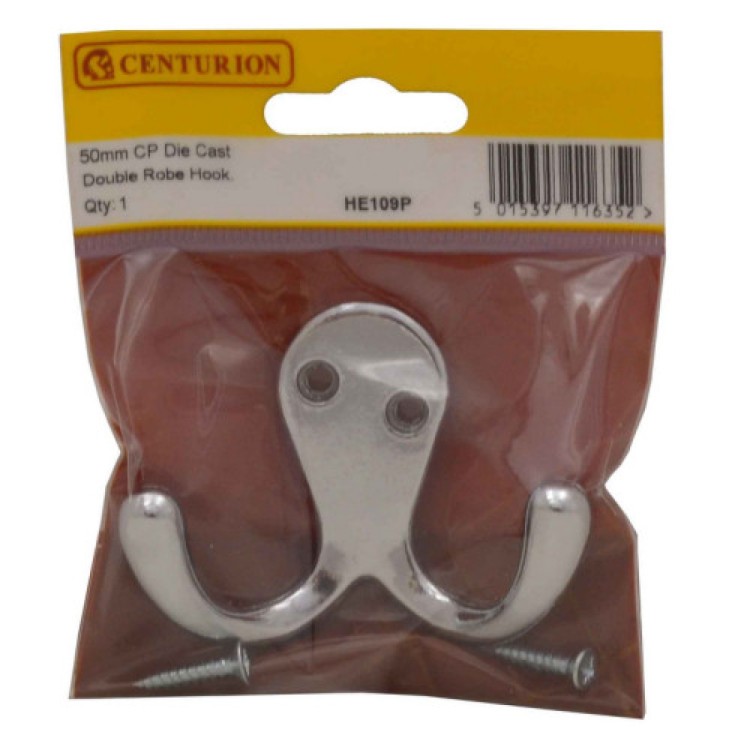Centurion 70mm CP Die Cast Double Robe Hook