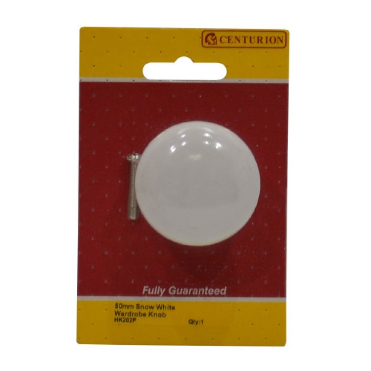 Centurion 50mm Snow White Wardrobe Knob 