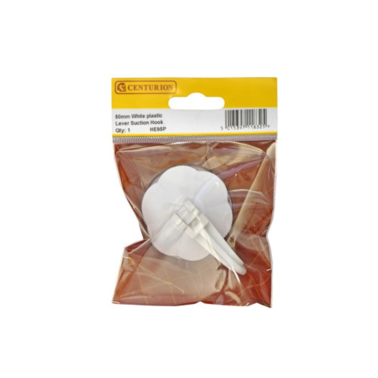 Centurion 50mm White Plastic Lever Suction Hooks