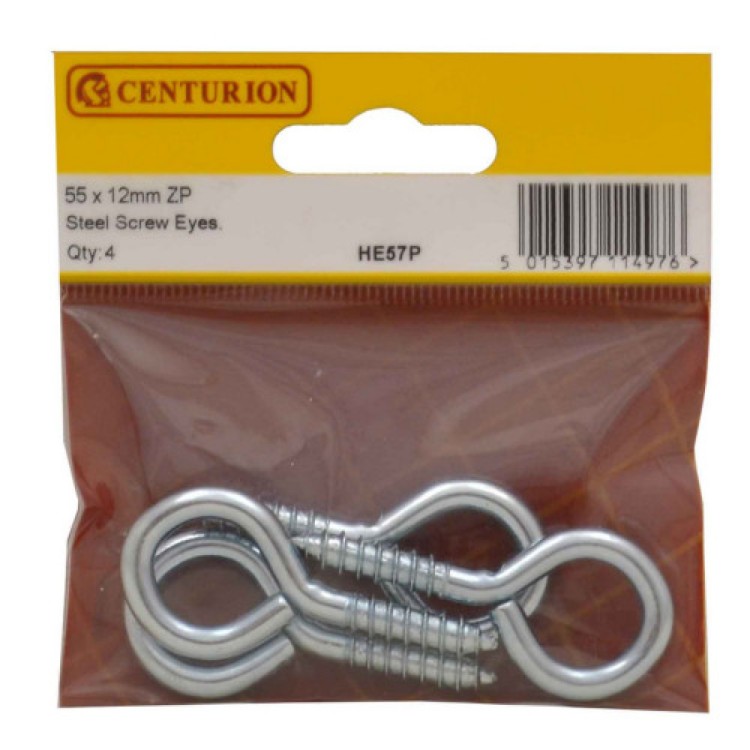 Centurion 55 x 5mm ZP Steel Screw Eyes (Pack of 4)