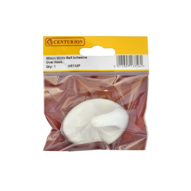 Centurion 58mm White Plastic Self Adhesive Oval Hook