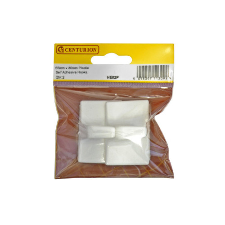 Centurion 55mm x 30mm Plastic Self Adhesive Hooks (Pack of 2)