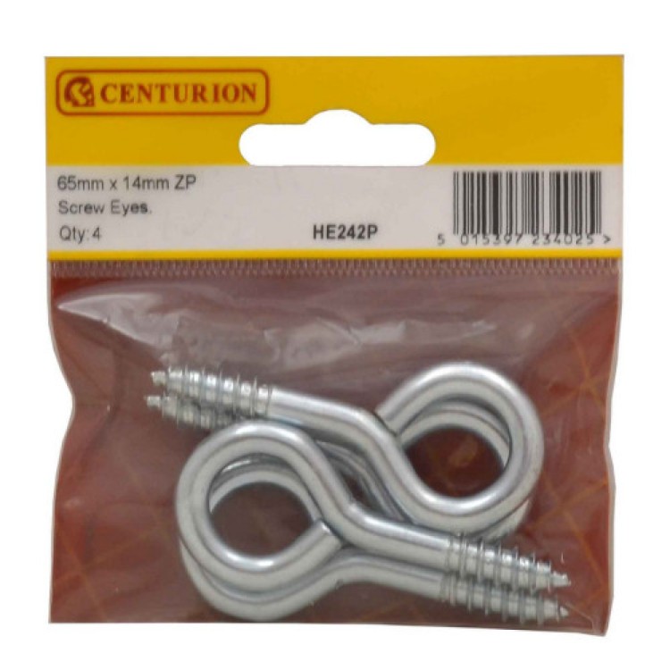 Centurion 65 x 6mm ZP Steel Screw Eyes (Pack of 4)