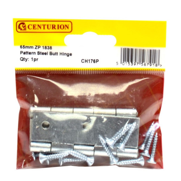 Centurion 65mm ZP Steel Butt Hinge (1 pair)