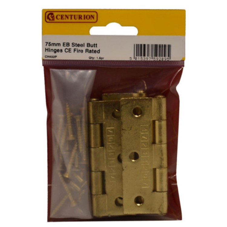Centurion 75mm EB Steel Butt Hinges CE Fire Rated 1.5pr