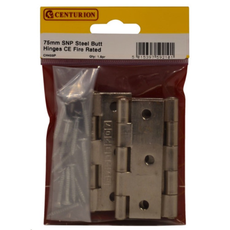 Centurion 75mm SNP Steel Butt Hinges CE Fire Rated 1.5pr