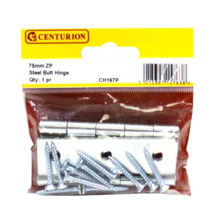 Centurion 75mm ZP Steel Butt Hinge (1 pair)