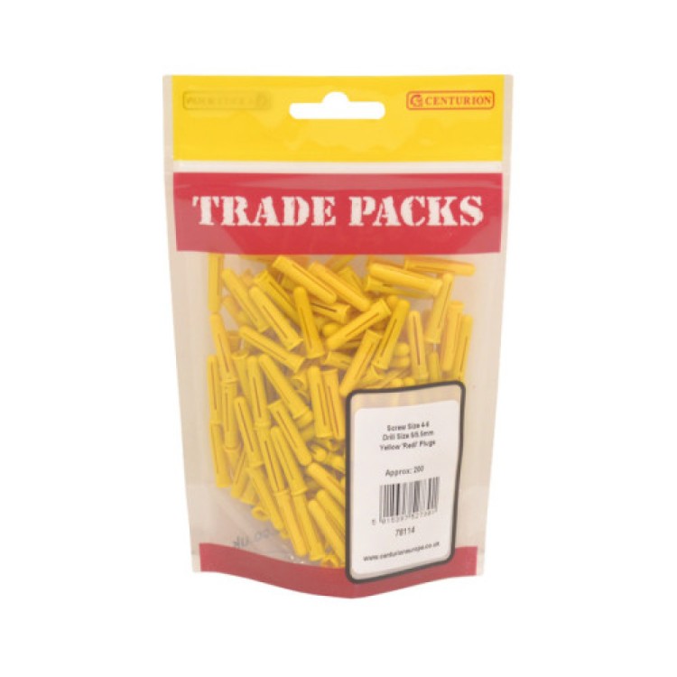 Centurion Plugs - Yellow - 4-6 Drill 5/5.5mm (200 PK)