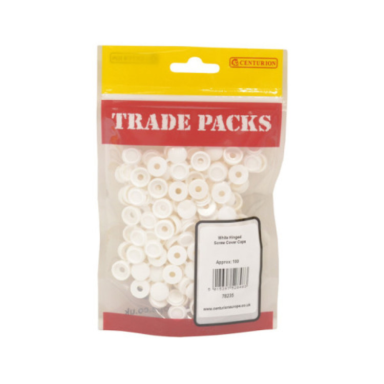 Centurion Screw Covers - White Hinged - 6-10 Screw (100 PK)