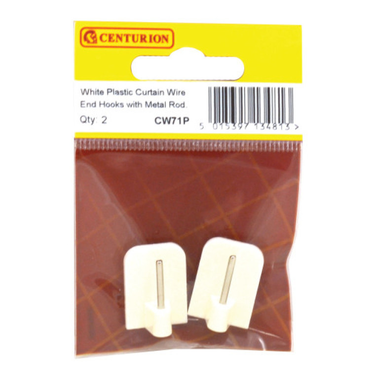 Centurion White Plastic Curtain Wire End Hooks (Pack of 2)