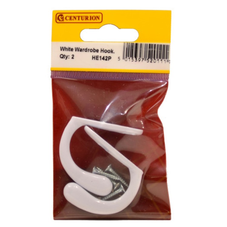 Centurion White Wardrobe Hook (Pack of 2)