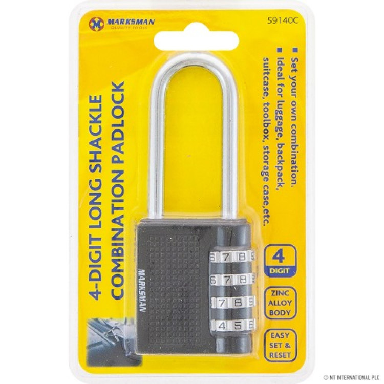 Marksman 4-Digit Long Shackle Combination Padlock