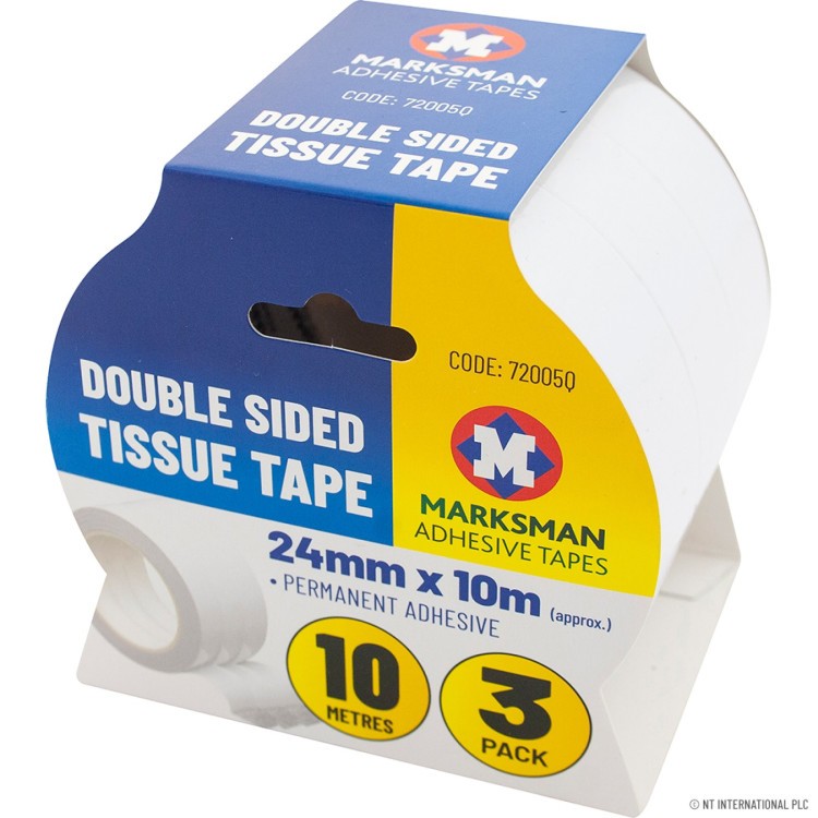 3pk Double Sided Tissue Tape - 24mm x 10m