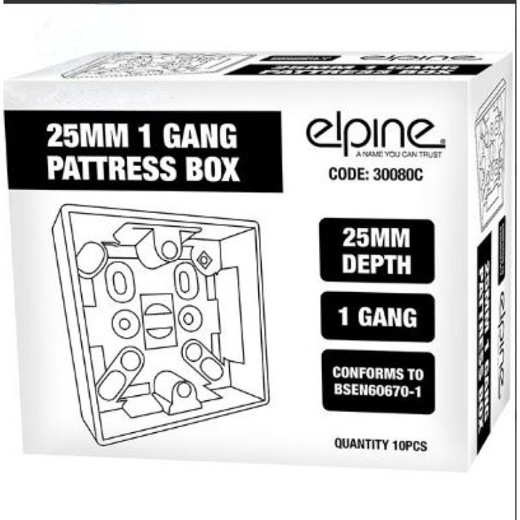 Elpine 1 Gang Pattress Box 25mm