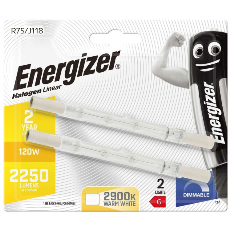 Energizer R7S Halogen 2250lm 120W Warm White 2900K 118mm Dimmable Bulbs Pack of 2