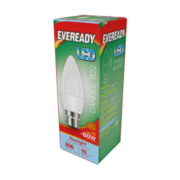 Eveready LED Candle B22 (BC) 806lm 7.3W 6,500K (Daylight), Box of 1