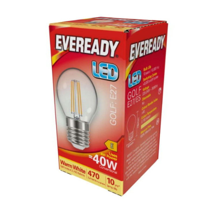 Eveready LED Filament Golf E27 (ES) 470lm 4W 2,700K (Warm White) Box of 1