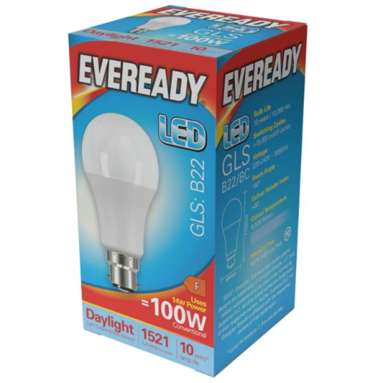 Eveready LED GLS B22 (BC) 1,521lm 13.8W 6,500K (Daylight), Box of 1