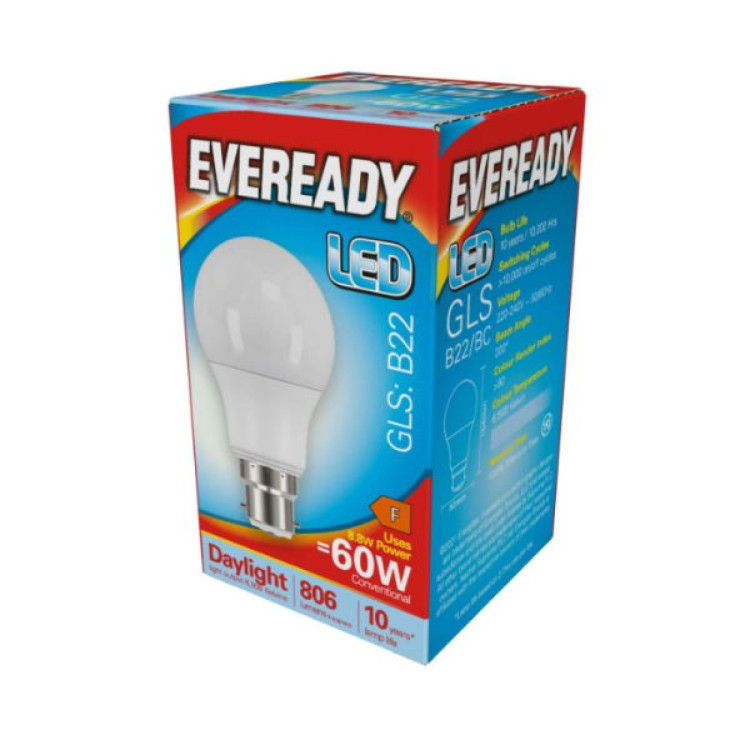 Eveready LED GLS B22 (BC) 806lm 8.8W 6,500K (Daylight), Box of 1