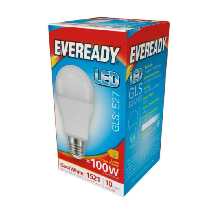 Eveready LED GLS E27 (ES) 1,521lm 13.8W 4,000K (Cool White), Box of 1