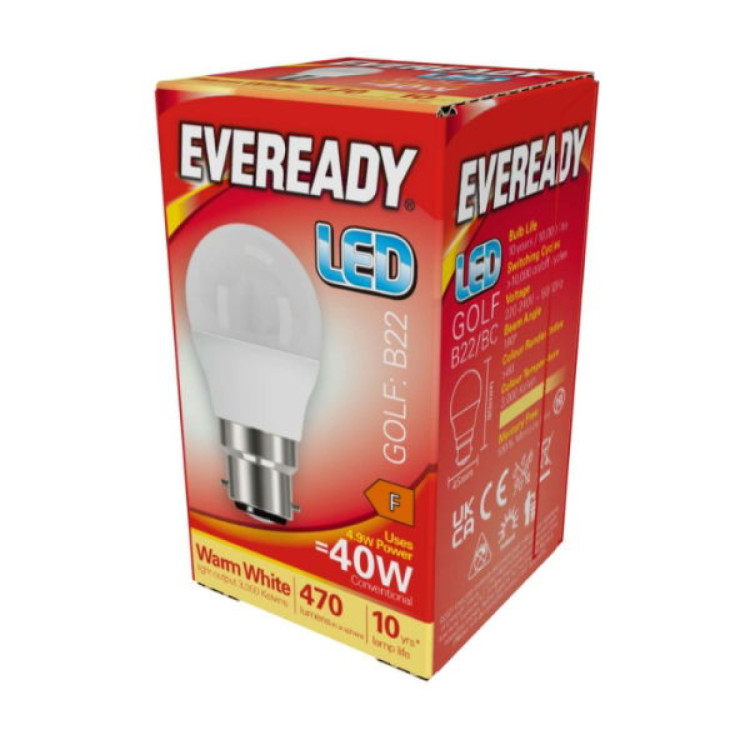 Eveready LED Golf B22 (BC) 470lm 4.9W 3,000K (Warm White), Box of 1