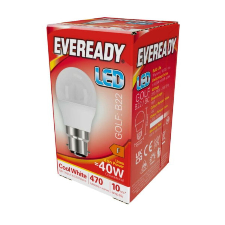 Eveready LED Golf B22 (BC) 470lm 4.9W 4,000K (Cool White), Box of 1