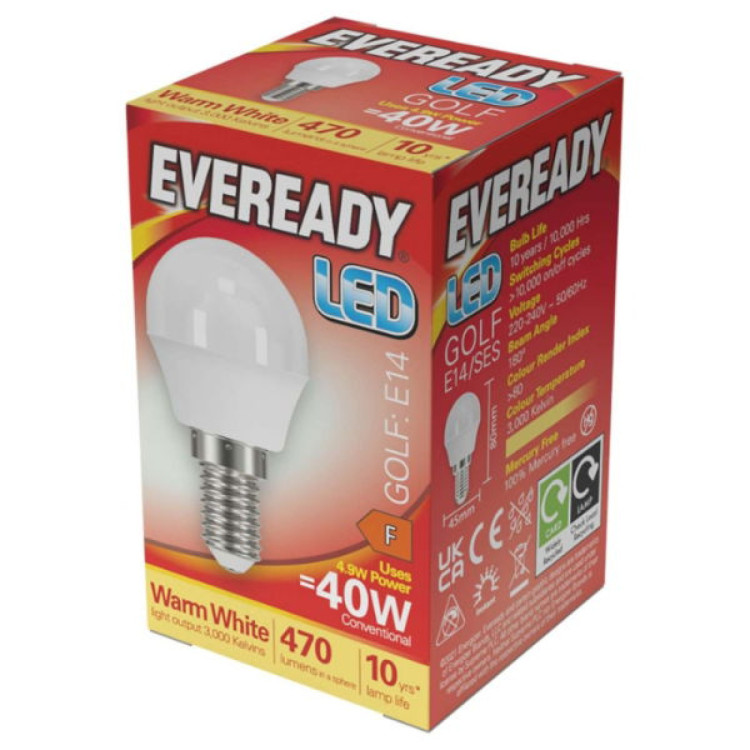 Eveready LED Golf E14 (SES) 470lm 4.9W 3,000K (Warm White), Box of 1