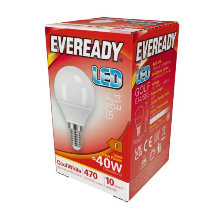 Eveready LED Golf E14 (SES) 470lm 4.9W 4,000K (Cool White), Box of 1