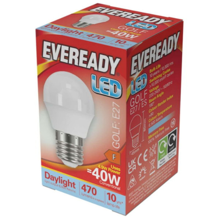 Eveready LED Golf E27 (ES) 470lm 4.9W 6,500K (Daylight), Box of 1