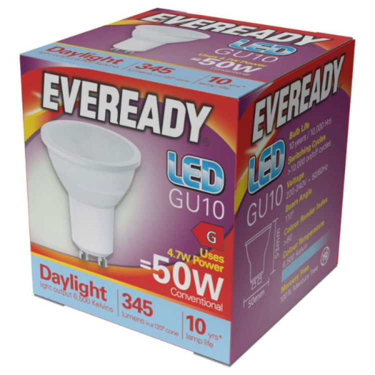 Eveready LED GU10 250lm 3.1W 3,000K (Warm White), Box of 1