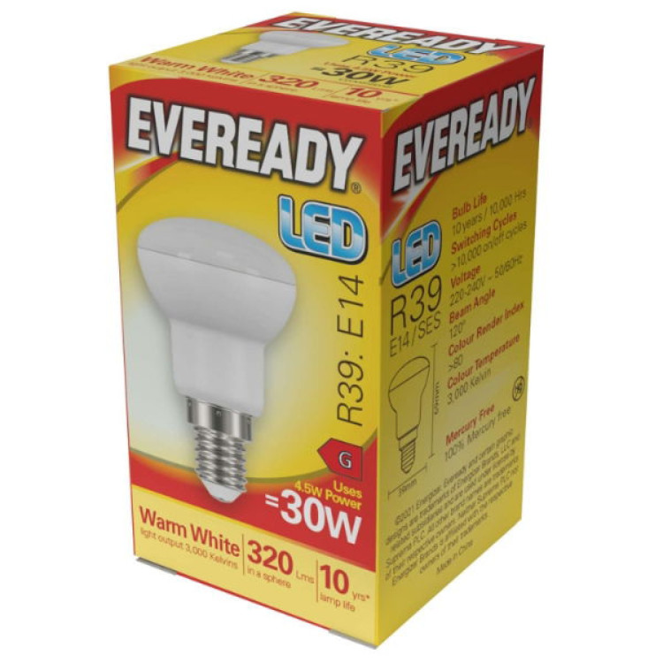Eveready LED R39 Reflector E14 (SES) 320lm 4.5W 3,000K (Warm White), Box of 1