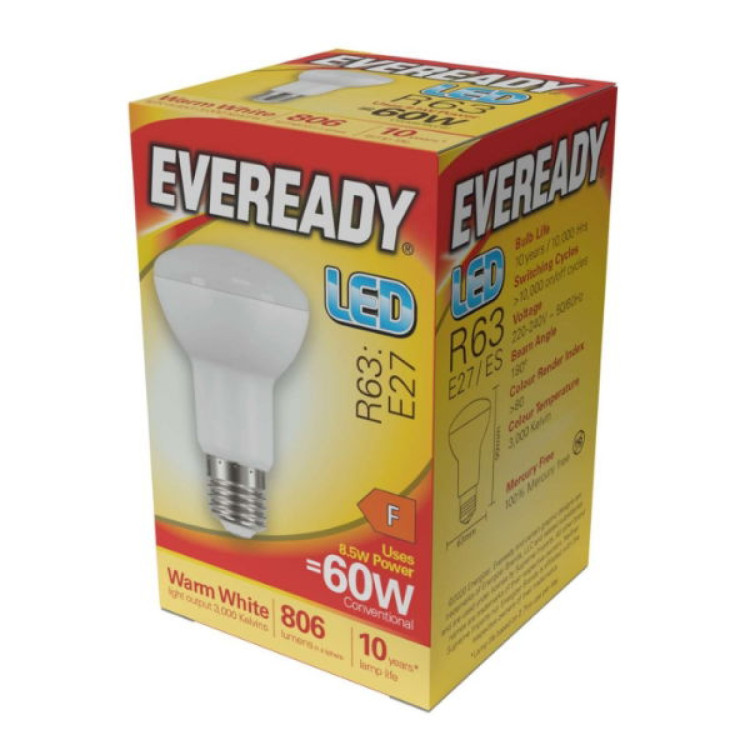 Eveready LED R63 Reflector E27 (ES) 600lm 7W 3,000K (Warm White), Box of 1