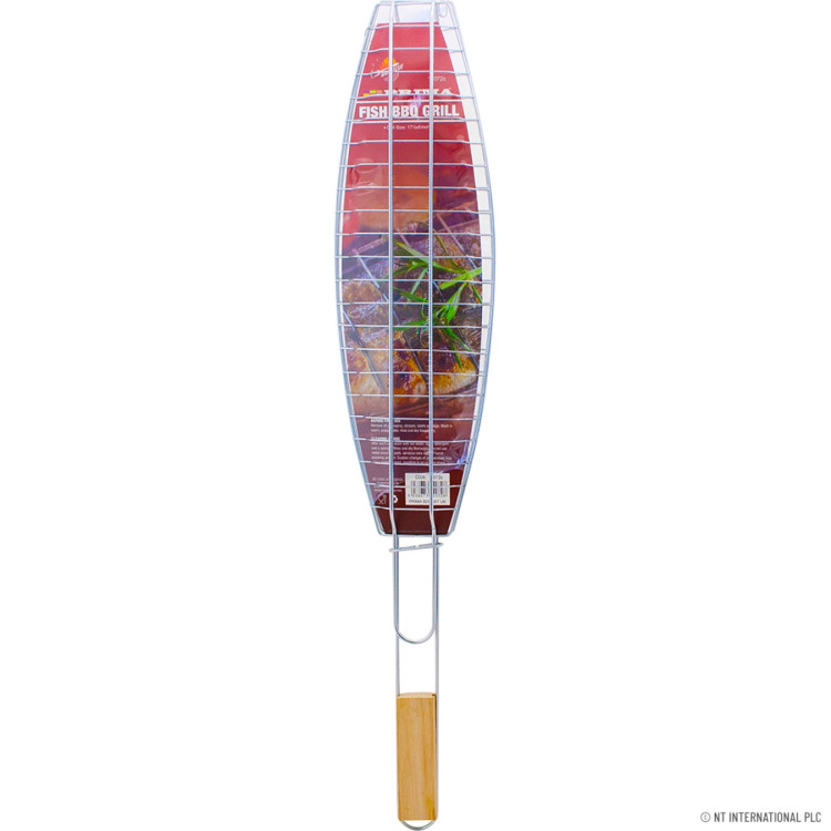 Fish BBQ Grill Chrome - Wooden Handle