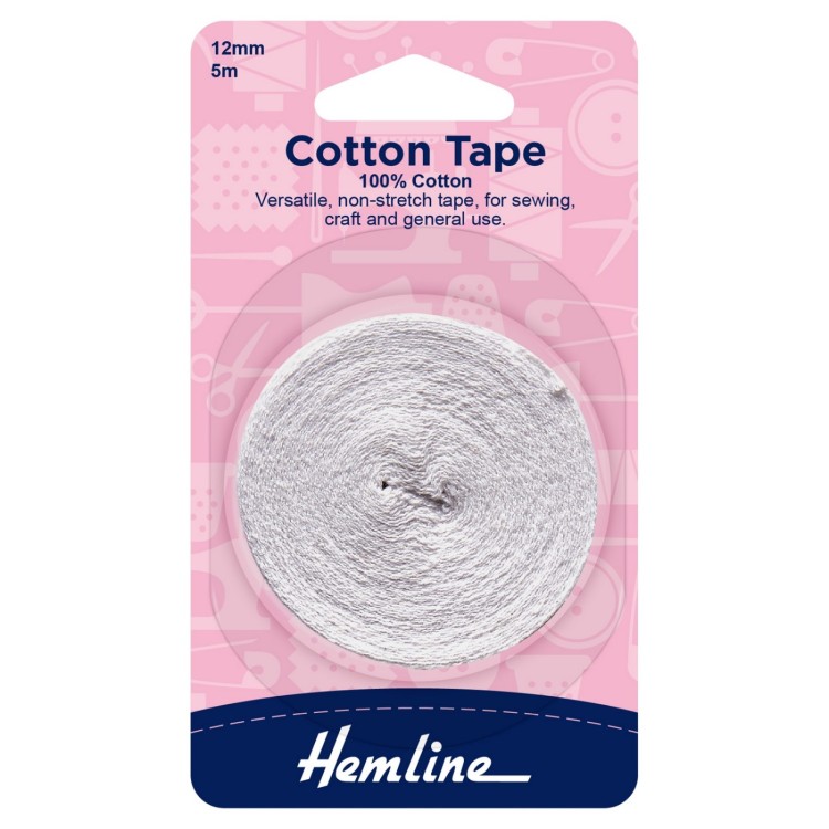 Hemline Cotton Tape: 5m x 12mm: White