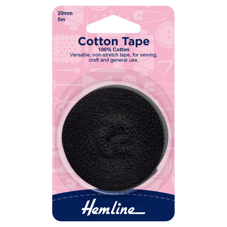 Hemline Cotton Tape: 5m x 20mm: Black