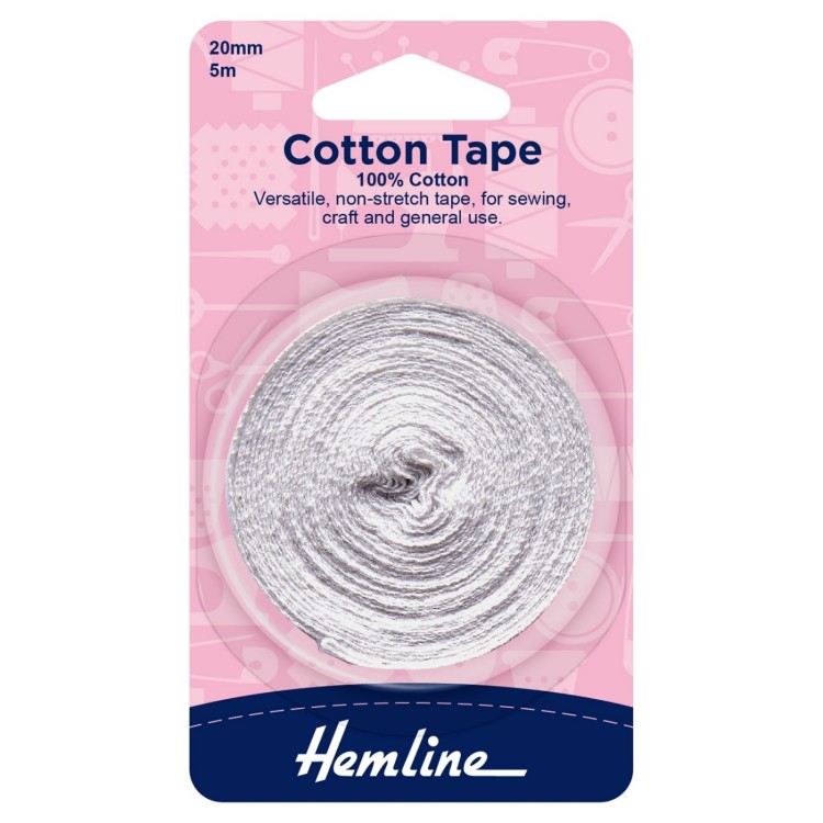 Hemline Cotton Tape: 5m x 20mm: White
