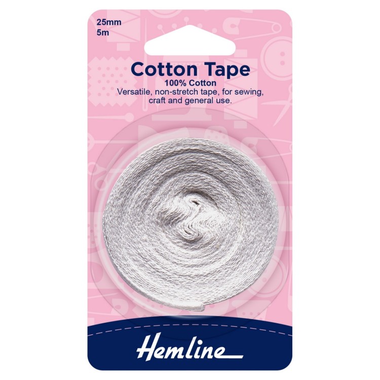 Hemline Cotton Tape: 5m x 25mm: White
