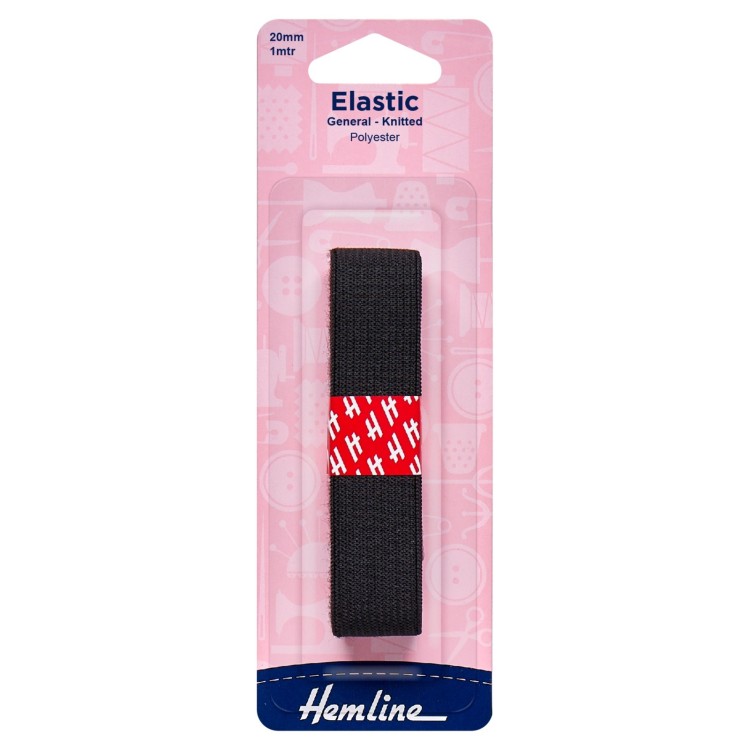 Hemline General Purpose Knitted Elastic: 1m x 20mm: Black